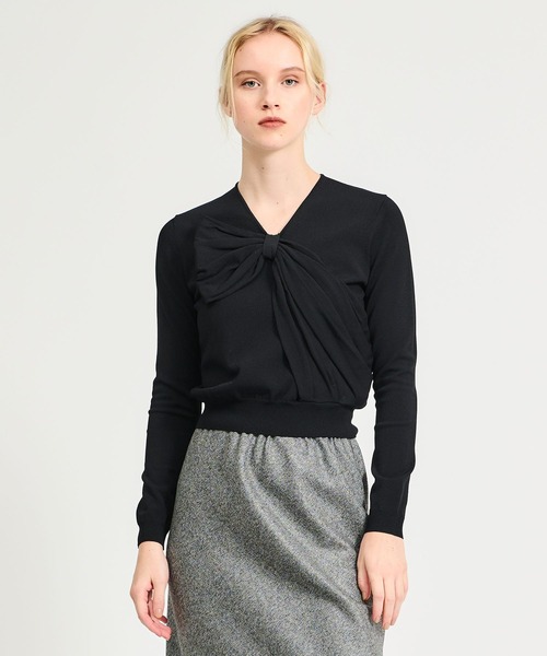 ESTNATION（エストネーション）の「ESTNATION / リボンモチーフニット（ニット/セーター・レディース・オフホワイト/ブラック・FREE）」の2枚目の写真