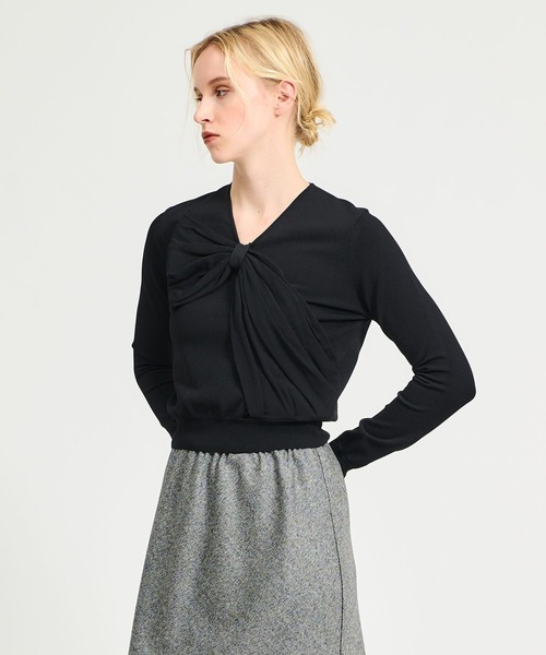 ESTNATION（エストネーション）の「ESTNATION / リボンモチーフニット（ニット/セーター・レディース・オフホワイト/ブラック・FREE）」の3枚目の写真