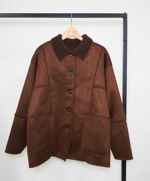 gossara(ゴサラ)の「【冬コーデを格上げする一着】フェイクムートンカバーオール(ムートンコート・レディース・アイボリー/ブラウン・FREE)」の17枚目の写真