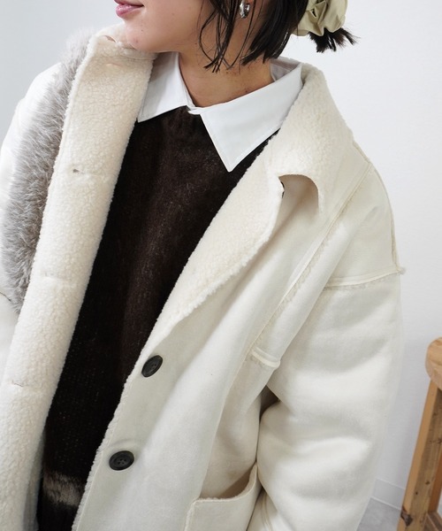 gossara(ゴサラ)の「【冬コーデを格上げする一着】フェイクムートンカバーオール(ムートンコート・レディース・アイボリー/ブラウン・FREE)」の10枚目の写真