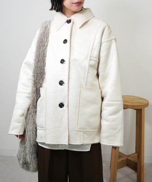 gossara(ゴサラ)の「【冬コーデを格上げする一着】フェイクムートンカバーオール(ムートンコート・レディース・アイボリー/ブラウン・FREE)」の12枚目の写真