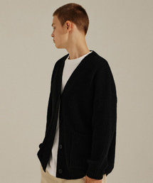 Wool Over Bulky Knit Cardigan_Black