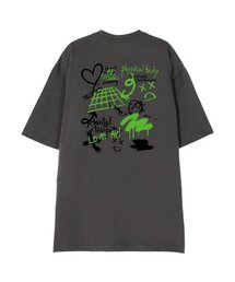 [オーバーサイズ]グラフィティ13番手綿ラウンドネック半袖Tシャツ_カーキ