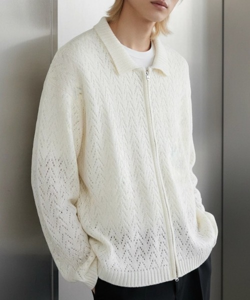 A'GEM/9 × .kom 『BENUSTA/ベヌスタ』 OPENWORK ZIP KNIT JACKET