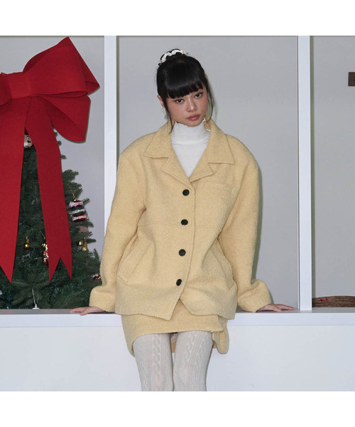 セール】ブークルウールオーバーサイズジャケットバター（チェスター