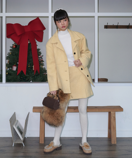 セール】ブークルウールオーバーサイズジャケットバター（チェスター