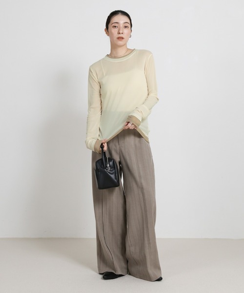 select MOCA（セレクトモカ）の「バイカラーメッシュシアートップス（Tシャツ/カットソー・レディース・ブラウン/ブラック/アイボリー/グレー・FREE）」の11枚目の写真