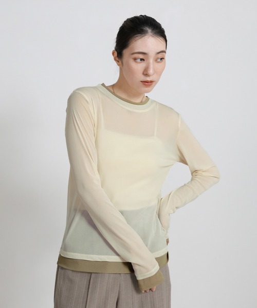 select MOCA（セレクトモカ）の「バイカラーメッシュシアートップス（Tシャツ/カットソー・レディース・ブラウン/ブラック/アイボリー/グレー・FREE）」の19枚目の写真