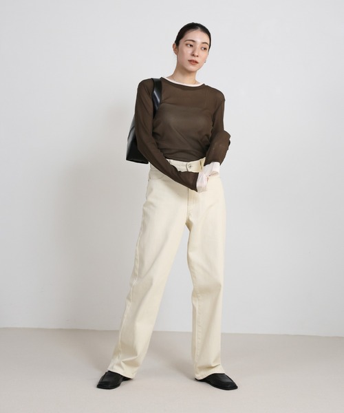 select MOCA（セレクトモカ）の「バイカラーメッシュシアートップス（Tシャツ/カットソー・レディース・ブラウン/ブラック/アイボリー/グレー・FREE）」の12枚目の写真