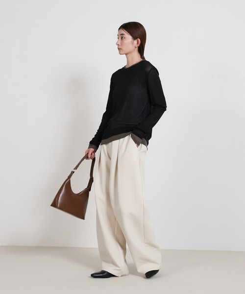 select MOCA（セレクトモカ）の「バイカラーメッシュシアートップス（Tシャツ/カットソー・レディース・ブラウン/ブラック/アイボリー/グレー・FREE）」の14枚目の写真