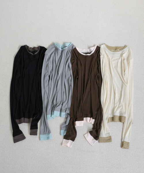 select MOCA（セレクトモカ）の「バイカラーメッシュシアートップス（Tシャツ/カットソー・レディース・ブラウン/ブラック/アイボリー/グレー・FREE）」の15枚目の写真