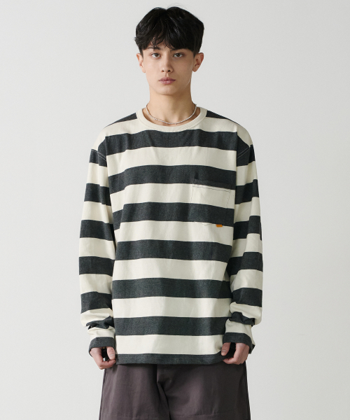 NOUN(ノウン)の「stripe long sleeves (charcoal)(Tシャツ/カットソー・メンズ・その他・1/2)」の1枚目の写真