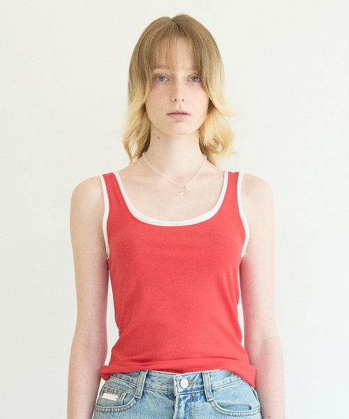 COQUET(コケット)の「U Neck Double Layered Sleeveless Red(Tシャツ/カットソー・レディース・レッド・FREE)」の4枚目の写真