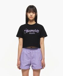 MOZMOZ（モズモズ）の「Gothic lettering crop short sleeve t-shirt black（Tシャツ/カットソー）」