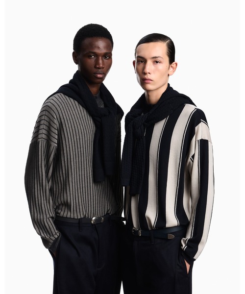 EMPORIO ARMANI(エンポリオアルマーニ)の「【エンポリオ アルマーニ】セーター バージンウール プレーンニット インターシャストライプ(ニット/セーター・メンズ・ネイビー系・X-SMALL/SMALL/LARGE)」の4枚目の写真