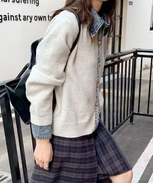 blackdia ocean(ブラックダイヤオーシャン)の「blackdia ocean デニム ニットカーディガン(カーディガン/ボレロ・レディース・ライトグレー/キャメル/オートミール/ネイビー/チャコールグレー・FREE)」の14枚目の写真