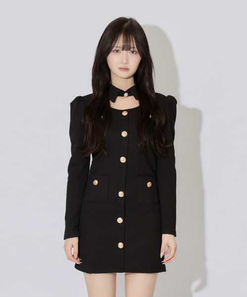 ALLuRing ChaRm(アリュリングチャーム)の「Cutout Pleated Mini Dress / カットアウトプリーツミニワンピース(ワンピース・レディース・ブラック・FREE)」の2枚目の写真
