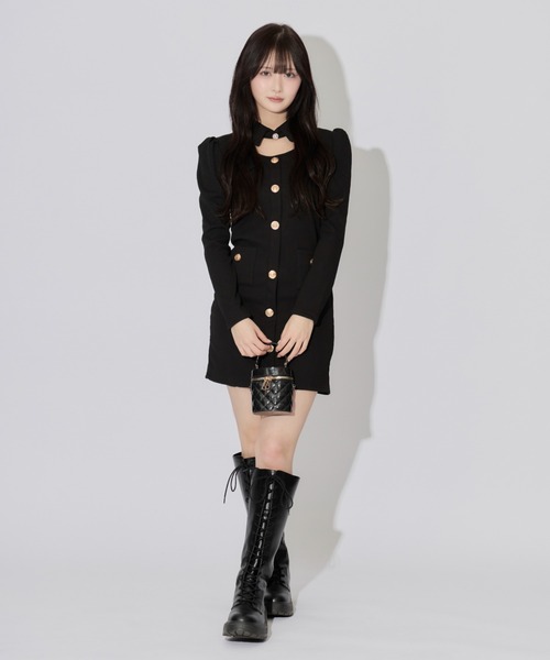 ALLuRing ChaRm(アリュリングチャーム)の「Cutout Pleated Mini Dress / カットアウトプリーツミニワンピース(ワンピース・レディース・ブラック・FREE)」の6枚目の写真