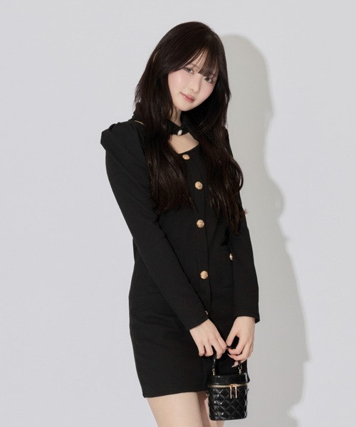 ALLuRing ChaRm(アリュリングチャーム)の「Cutout Pleated Mini Dress / カットアウトプリーツミニワンピース(ワンピース・レディース・ブラック・FREE)」の3枚目の写真