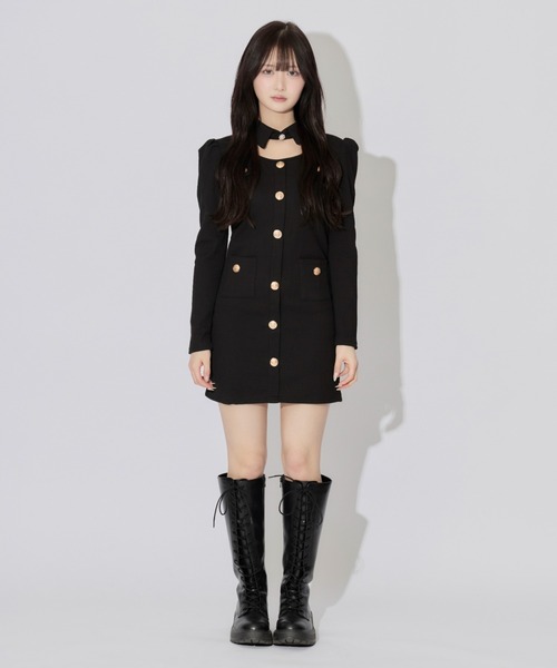 ALLuRing ChaRm(アリュリングチャーム)の「Cutout Pleated Mini Dress / カットアウトプリーツミニワンピース(ワンピース・レディース・ブラック・FREE)」の5枚目の写真