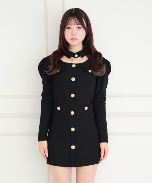 ALLuRing ChaRm(アリュリングチャーム)の「Cutout Pleated Mini Dress / カットアウトプリーツミニワンピース(ワンピース・レディース・ブラック・FREE)」の9枚目の写真