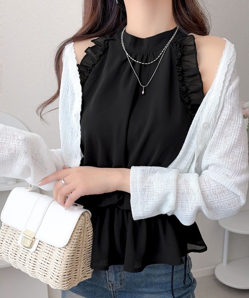 mily bilet（ミウィビレット）の「【mily bilet】旬のアメスリ×贅沢フリルで視線を釘付け。アメスリフリルブラウス（シャツ/ブラウス・レディース・ブラック系1/アイボリー/ブラック・X-LARGE/SMALL/MEDIUM/LARGE）」の17枚目の写真