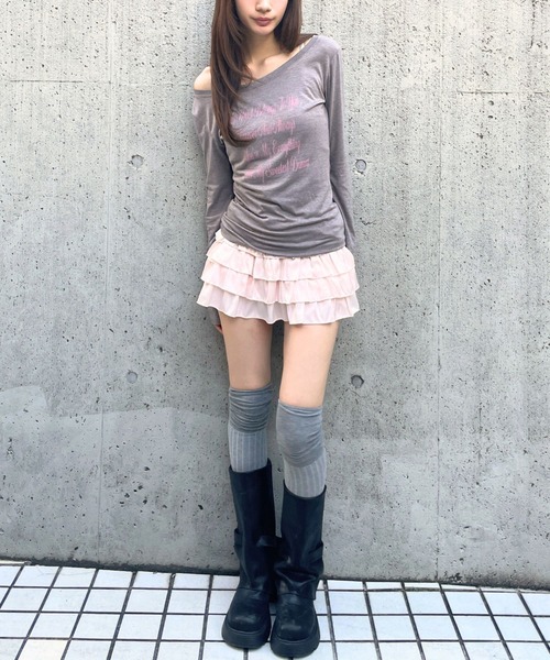 3.3 Field Trip （3.3フィールドトリップ）の「3.3 Field Trip／レタリングロゴカットソー（Tシャツ/カットソー・レディース・ブラック/グレー×ピンク/オフホワイト・FREE）」の10枚目の写真