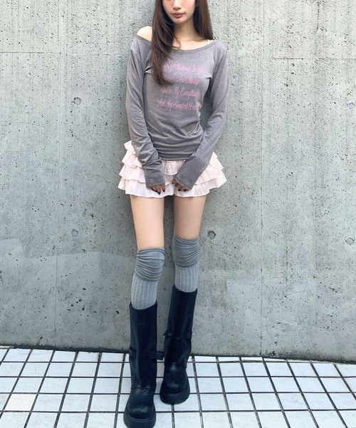 3.3 Field Trip （3.3フィールドトリップ）の「3.3 Field Trip／レタリングロゴカットソー（Tシャツ/カットソー・レディース・ブラック/グレー×ピンク/オフホワイト・FREE）」の9枚目の写真