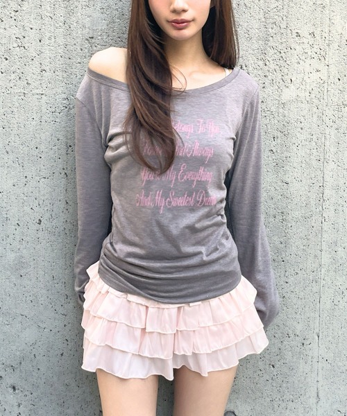 3.3 Field Trip （3.3フィールドトリップ）の「3.3 Field Trip／レタリングロゴカットソー（Tシャツ/カットソー・レディース・ブラック/グレー×ピンク/オフホワイト・FREE）」の7枚目の写真