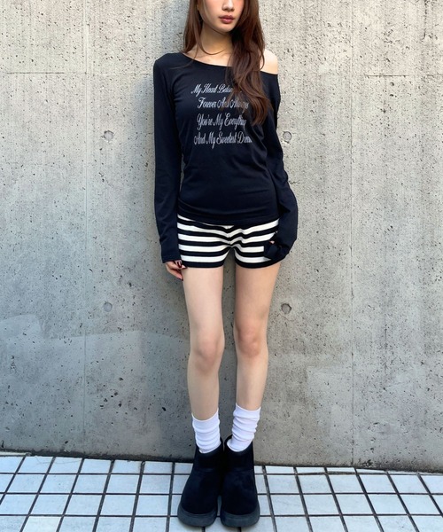 3.3 Field Trip （3.3フィールドトリップ）の「3.3 Field Trip／レタリングロゴカットソー（Tシャツ/カットソー・レディース・ブラック/グレー×ピンク/オフホワイト・FREE）」の15枚目の写真