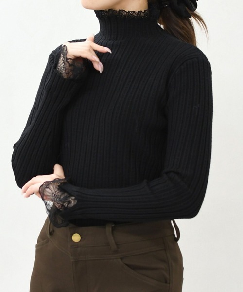 MISCH MASCH(ミッシュマッシュ)の「一部店舗限定 レースハイネックニット(ニット/セーター・レディース・ホワイト/ブラック/アイボリー・フリ-)」の3枚目の写真