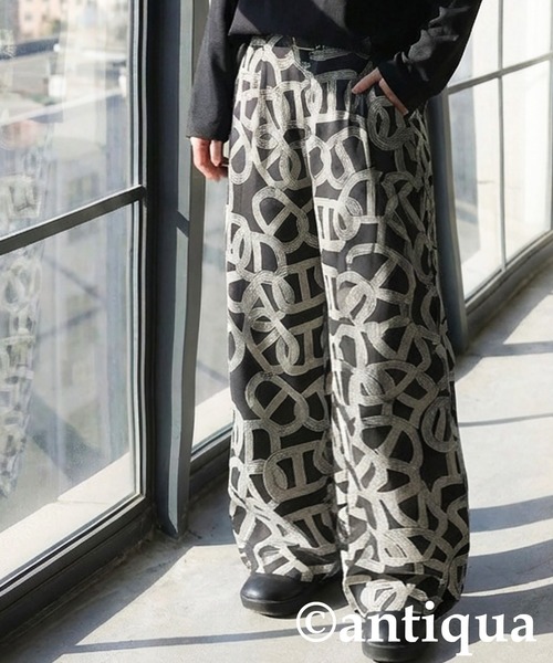 antiqua(アンティカ)の「幾何学柄 ワイドパンツ(その他パンツ・レディース・ブラック/ブルー・ONESIZE)」の1枚目の写真