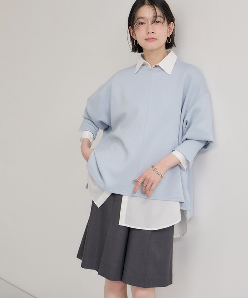 le cercle ADAM ET ROPE'(ルセルクルアダムエロペ)の「フォルムワイドプルオーバー/セットアップ対応(Tシャツ/カットソー・レディース・サックスブルー/ブラック/ライトグレー・FREE)」の2枚目の写真