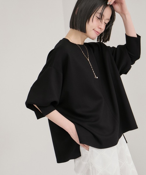 le cercle ADAM ET ROPE'(ルセルクルアダムエロペ)の「フォルムワイドプルオーバー/セットアップ対応(Tシャツ/カットソー・レディース・サックスブルー/ブラック/ライトグレー・FREE)」の3枚目の写真