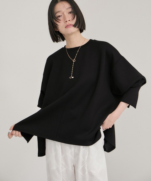 le cercle ADAM ET ROPE'(ルセルクルアダムエロペ)の「フォルムワイドプルオーバー/セットアップ対応(Tシャツ/カットソー・レディース・サックスブルー/ブラック/ライトグレー・FREE)」の18枚目の写真