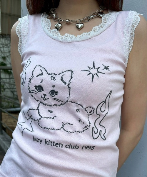 Candy Stripper（キャンディストリッパー）の「LAZY KKITTEN タンクトップ（タンクトップ・レディース・ピンク/オフホワイト/ブラック・FREE）」の3枚目の写真