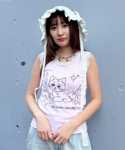 Candy Stripper（キャンディストリッパー）の「LAZY KKITTEN タンクトップ（タンクトップ・レディース・ピンク/オフホワイト/ブラック・FREE）」の7枚目の写真