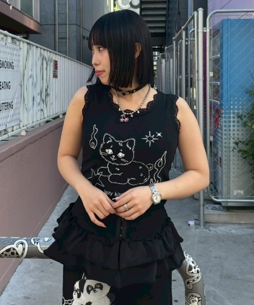 Candy Stripper（キャンディストリッパー）の「LAZY KKITTEN タンクトップ（タンクトップ・レディース・ピンク/オフホワイト/ブラック・FREE）」の9枚目の写真