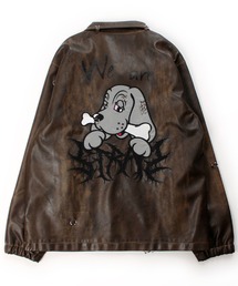 Salong hameu（サロン ハミュー）の「GALFY（ガルフィー）バチバチピアスPUコーチ/ヴィンテージ風フェイクレザージャケット/ブルゾン（ライダースジャケット）」