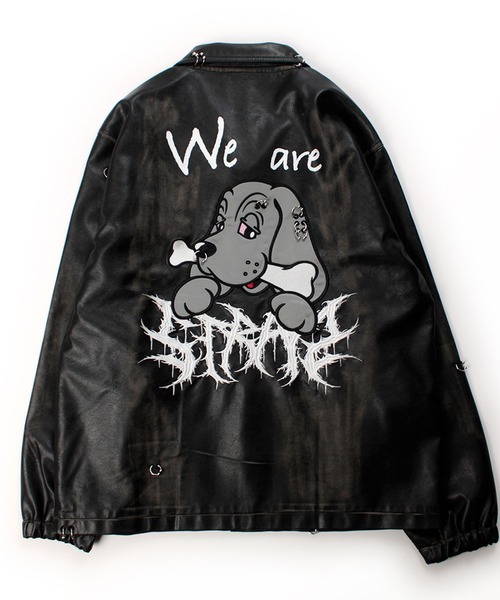 GALFY（ガルフィー）の「GALFY（ガルフィー）バチバチピアスPUコーチ/ヴィンテージ風フェイクレザージャケット/ブルゾン（ブルゾン・メンズ・ブラウン/カーキ/ブラック・LL/L）」の2枚目の写真