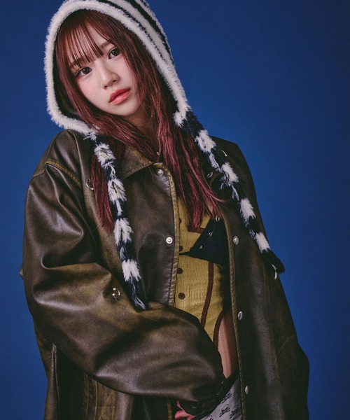 GALFY（ガルフィー）の「GALFY（ガルフィー）バチバチピアスPUコーチ/ヴィンテージ風フェイクレザージャケット/ブルゾン（ブルゾン・メンズ・ブラウン/カーキ/ブラック・LL/L）」の9枚目の写真