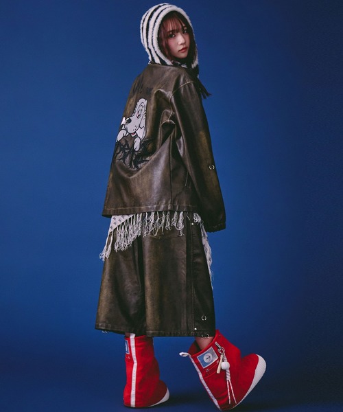 GALFY（ガルフィー）の「GALFY（ガルフィー）バチバチピアスPUコーチ/ヴィンテージ風フェイクレザージャケット/ブルゾン（ブルゾン・メンズ・ブラウン/カーキ/ブラック・LL/L）」の4枚目の写真