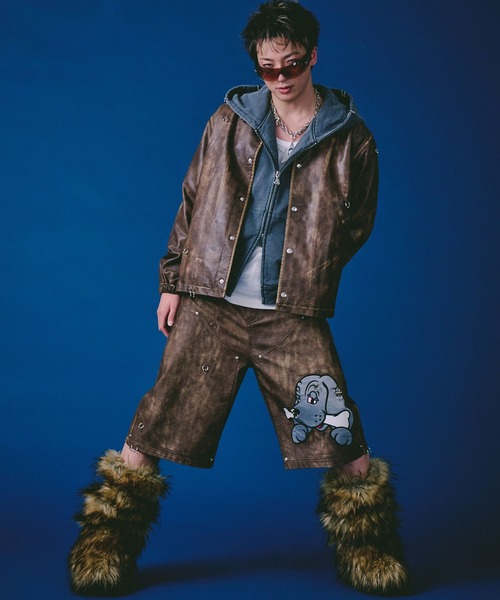 GALFY（ガルフィー）の「GALFY（ガルフィー）バチバチピアスPUコーチ/ヴィンテージ風フェイクレザージャケット/ブルゾン（ブルゾン・メンズ・ブラウン/カーキ/ブラック・LL/L）」の18枚目の写真