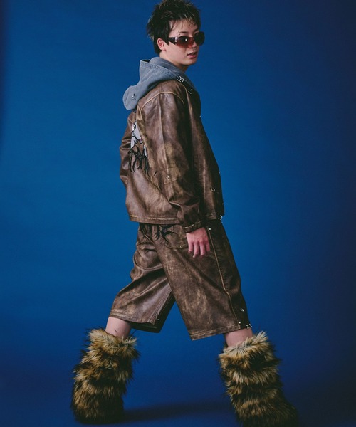 GALFY（ガルフィー）の「GALFY（ガルフィー）バチバチピアスPUコーチ/ヴィンテージ風フェイクレザージャケット/ブルゾン（ブルゾン・メンズ・ブラウン/カーキ/ブラック・LL/L）」の17枚目の写真