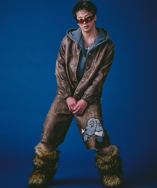 GALFY（ガルフィー）の「GALFY（ガルフィー）バチバチピアスPUコーチ/ヴィンテージ風フェイクレザージャケット/ブルゾン（ブルゾン・メンズ・ブラウン/カーキ/ブラック・LL/L）」の16枚目の写真