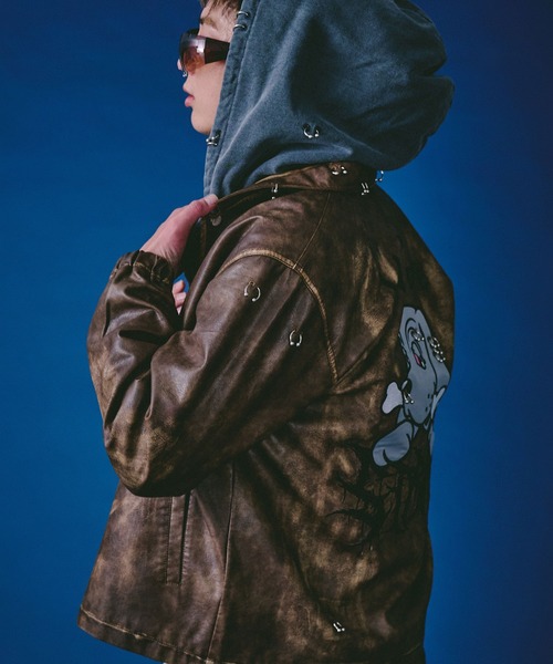 GALFY（ガルフィー）の「GALFY（ガルフィー）バチバチピアスPUコーチ/ヴィンテージ風フェイクレザージャケット/ブルゾン（ブルゾン・メンズ・ブラウン/カーキ/ブラック・LL/L）」の22枚目の写真