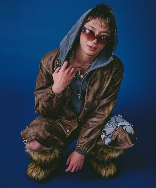 GALFY（ガルフィー）の「GALFY（ガルフィー）バチバチピアスPUコーチ/ヴィンテージ風フェイクレザージャケット/ブルゾン（ブルゾン・メンズ・ブラウン/カーキ/ブラック・LL/L）」の20枚目の写真