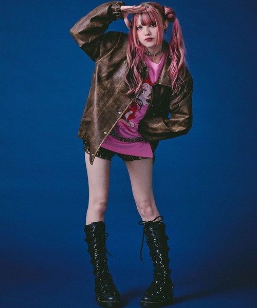 GALFY（ガルフィー）の「GALFY（ガルフィー）バチバチピアスPUコーチ/ヴィンテージ風フェイクレザージャケット/ブルゾン（ブルゾン・メンズ・ブラウン/カーキ/ブラック・LL/L）」の13枚目の写真