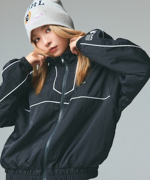 X-girl（エックスガール）の「FACE LABEL TRACK JACKET（ナイロンジャケット・レディース・グレー/ブラック/ホワイト・S/M）」の3枚目の写真
