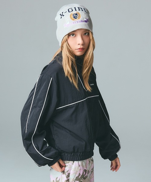 X-girl（エックスガール）の「FACE LABEL TRACK JACKET（ナイロンジャケット・レディース・グレー/ブラック/ホワイト・S/M）」の18枚目の写真